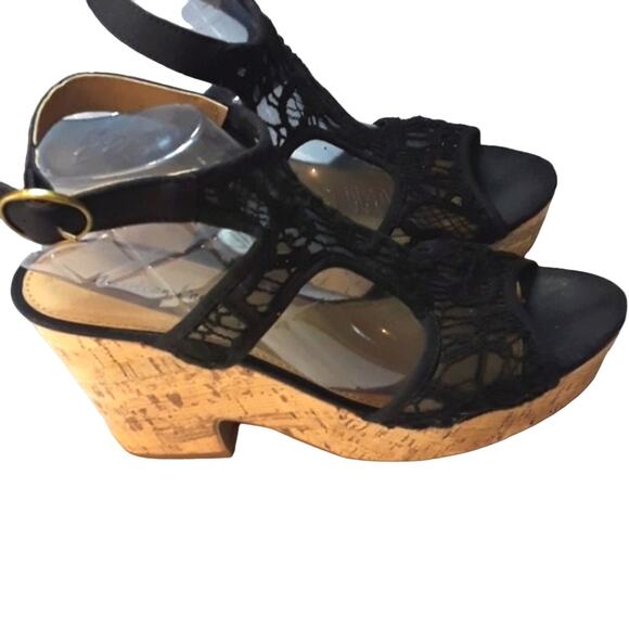 American Eagle Womens Sz 9 BOHO Festival Black Lace Platform 4" Wedge Heels - Picture 4 of 12